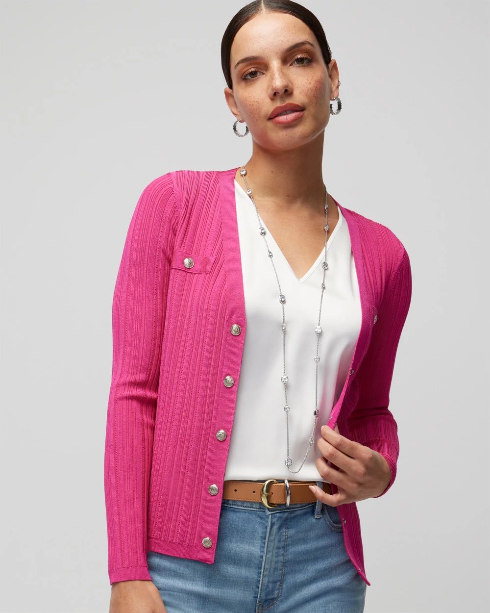 White snap cardigan online